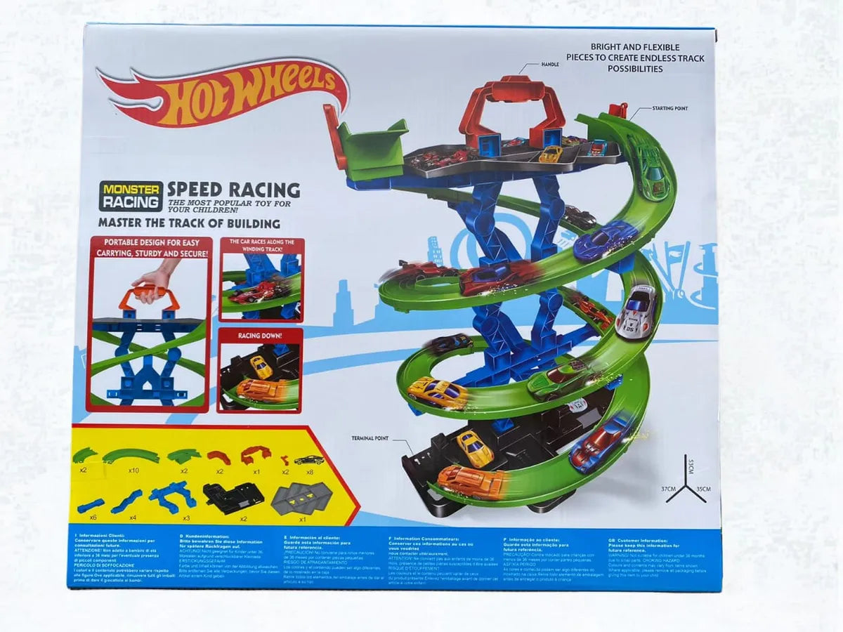 Pista Hotwheels Remolino Con Parking 4 Niveles Verde