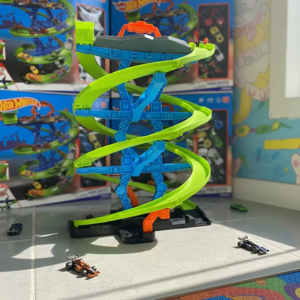 Pista Hotwheels Remolino Con Parking 4 Niveles Verde