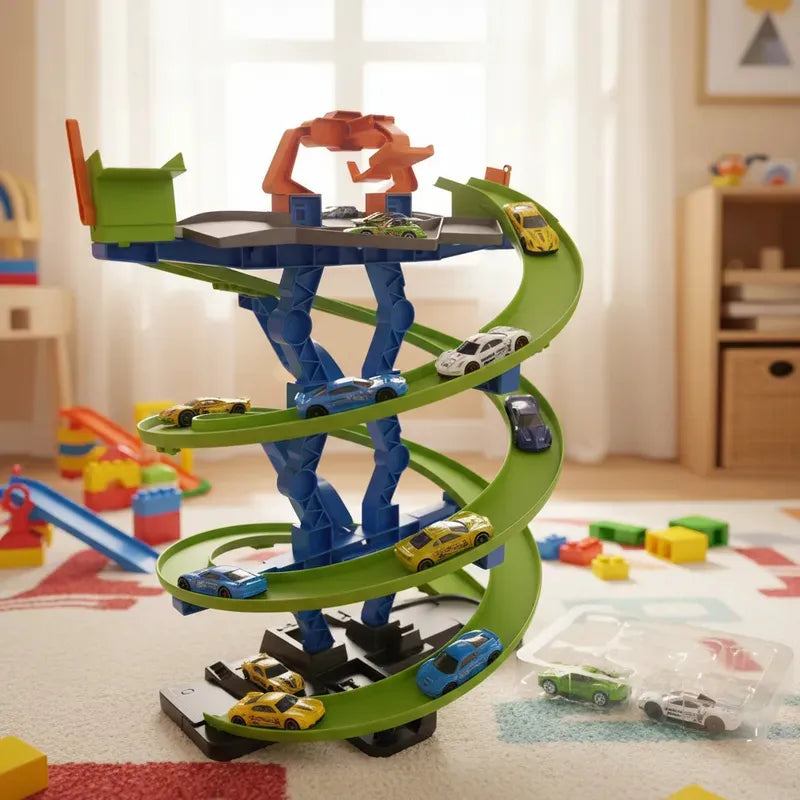 Pista Hotwheels Remolino Con Parking 4 Niveles Verde