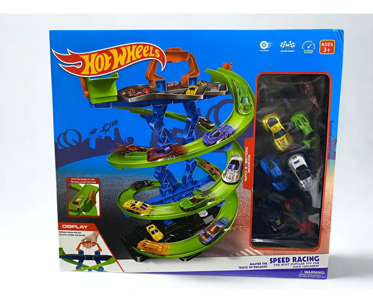 Pista Hotwheels Remolino Con Parking 4 Niveles Verde