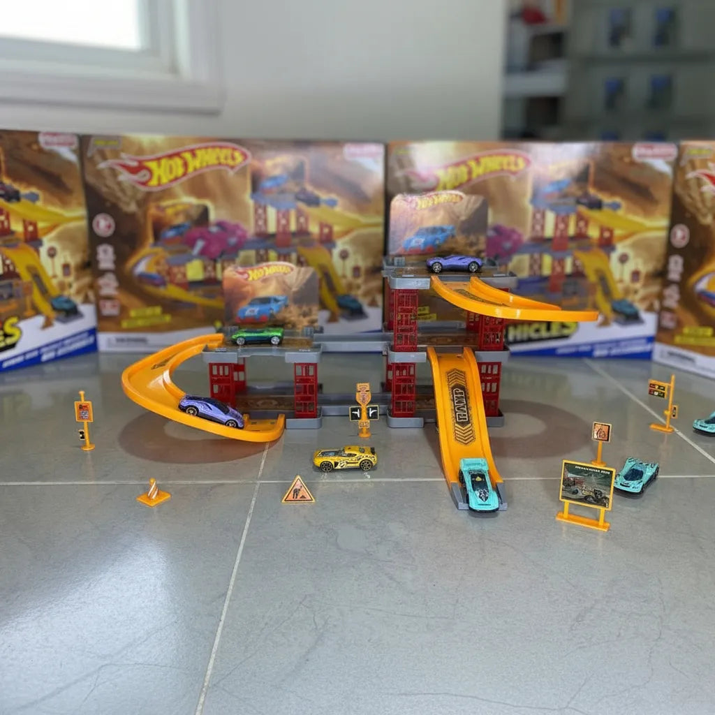 Pista Hotwheels Area Construccion 3 Niveles Amarillo