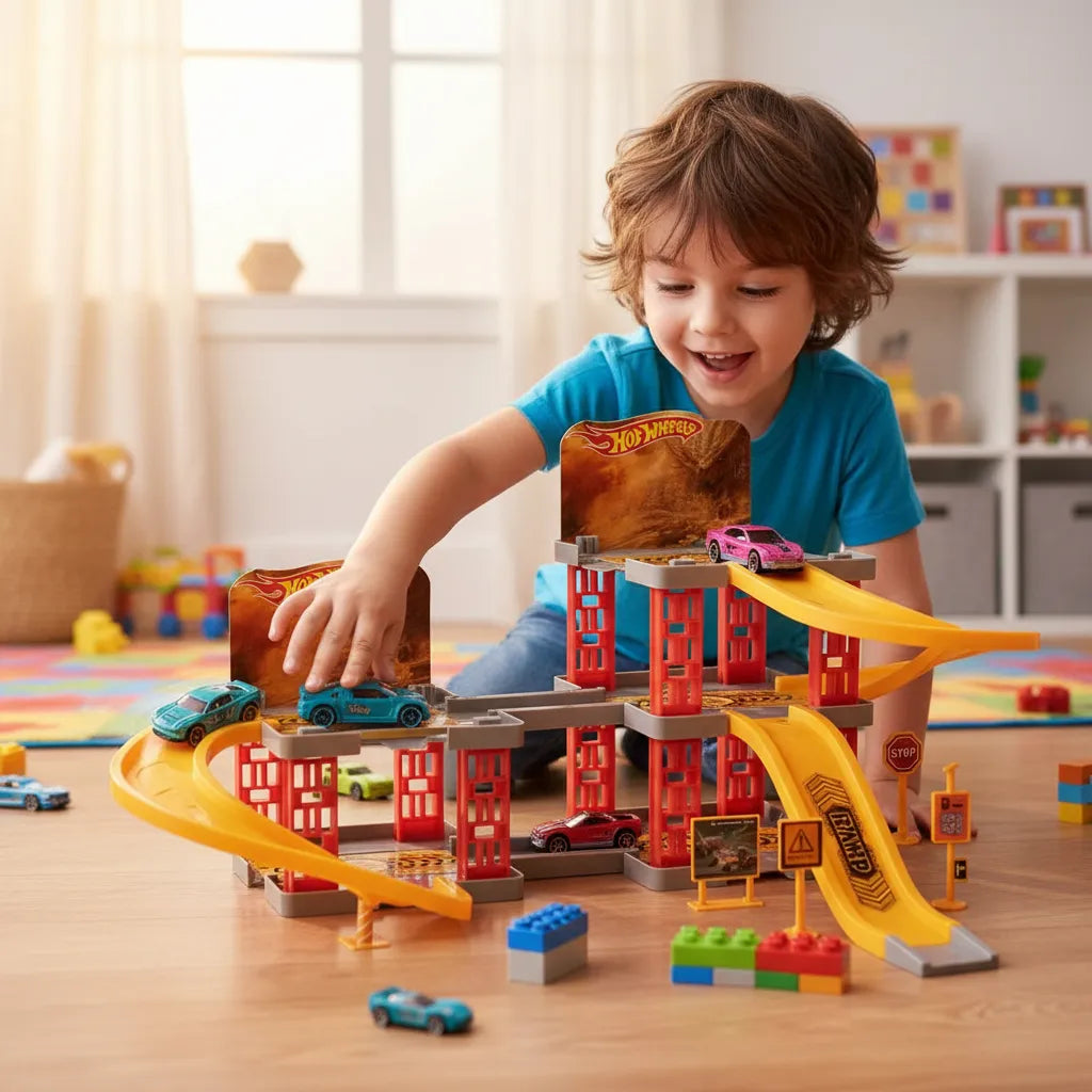 Pista Hotwheels Area Construccion 3 Niveles Amarillo