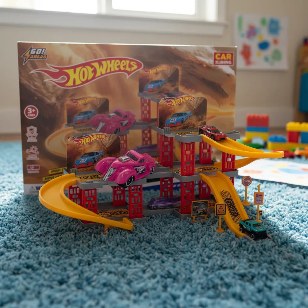 Pista Hotwheels Area Construccion 3 Niveles Amarillo